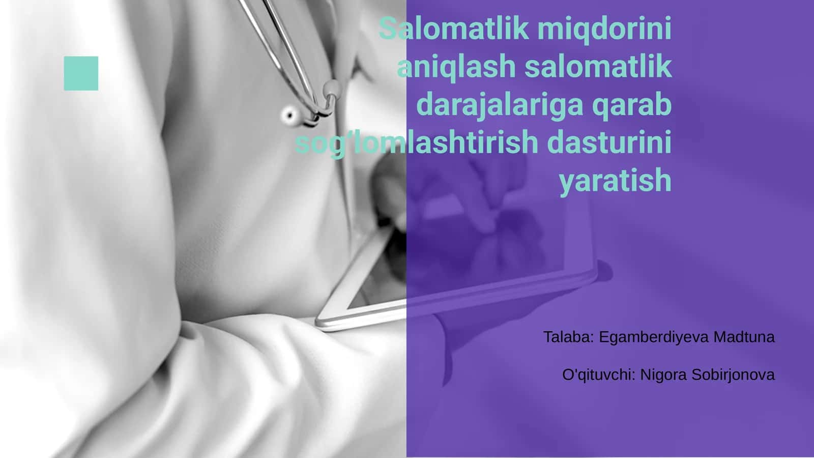 Salomatlik miqdorini aniqlash salomatlik darajalariga qarab sogʻlomlashtirish dasturini yaratish