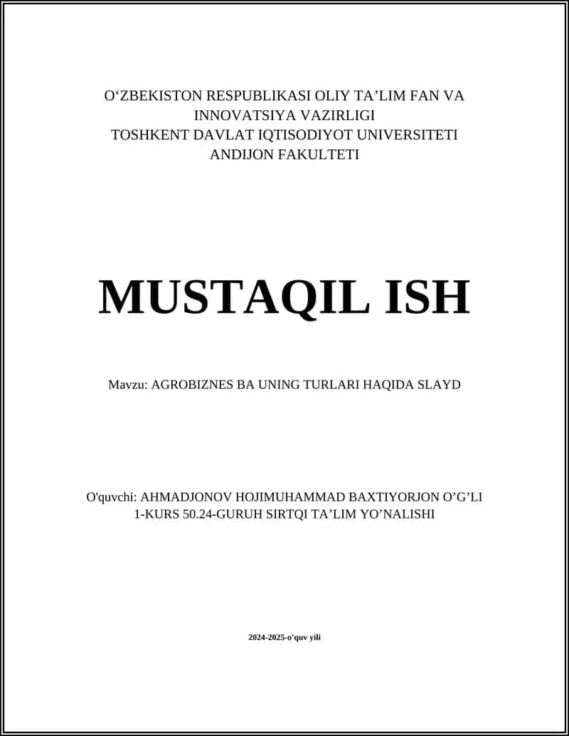 AGROBIZNES BA UNING TURLARI HAQIDA SLAYD