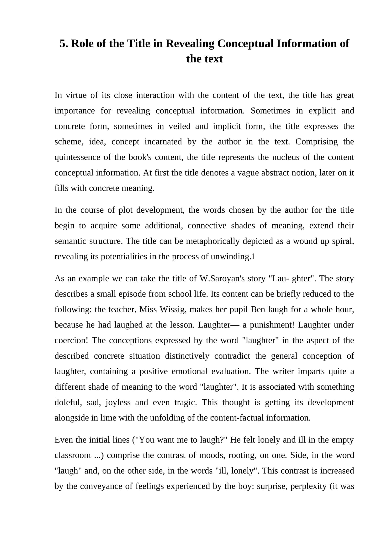 Role of the Title in Revealing Conceptual Information of the Text