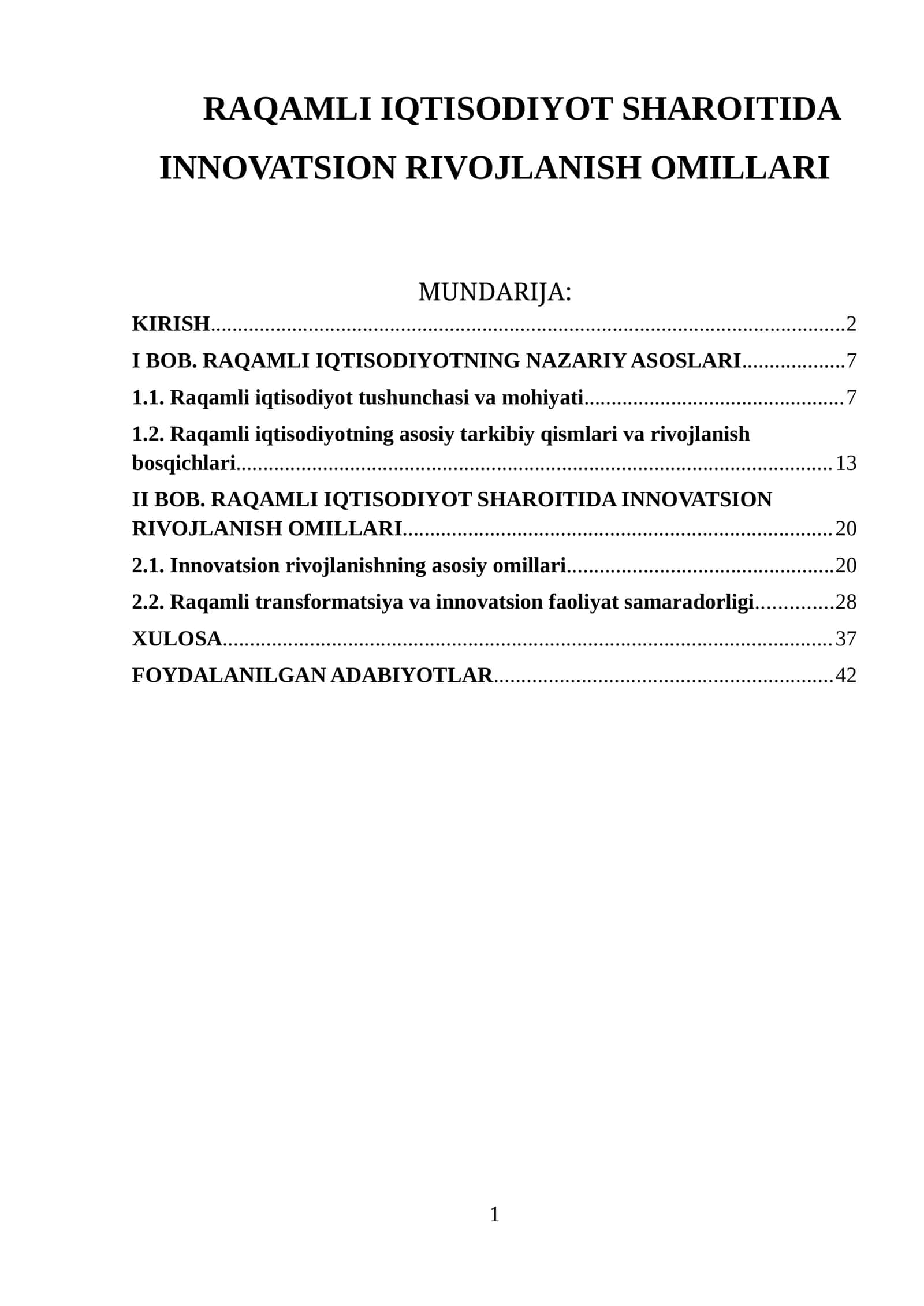 Raqamli iqtisodiyot sharoitida innovatsion rivojlanish omillari