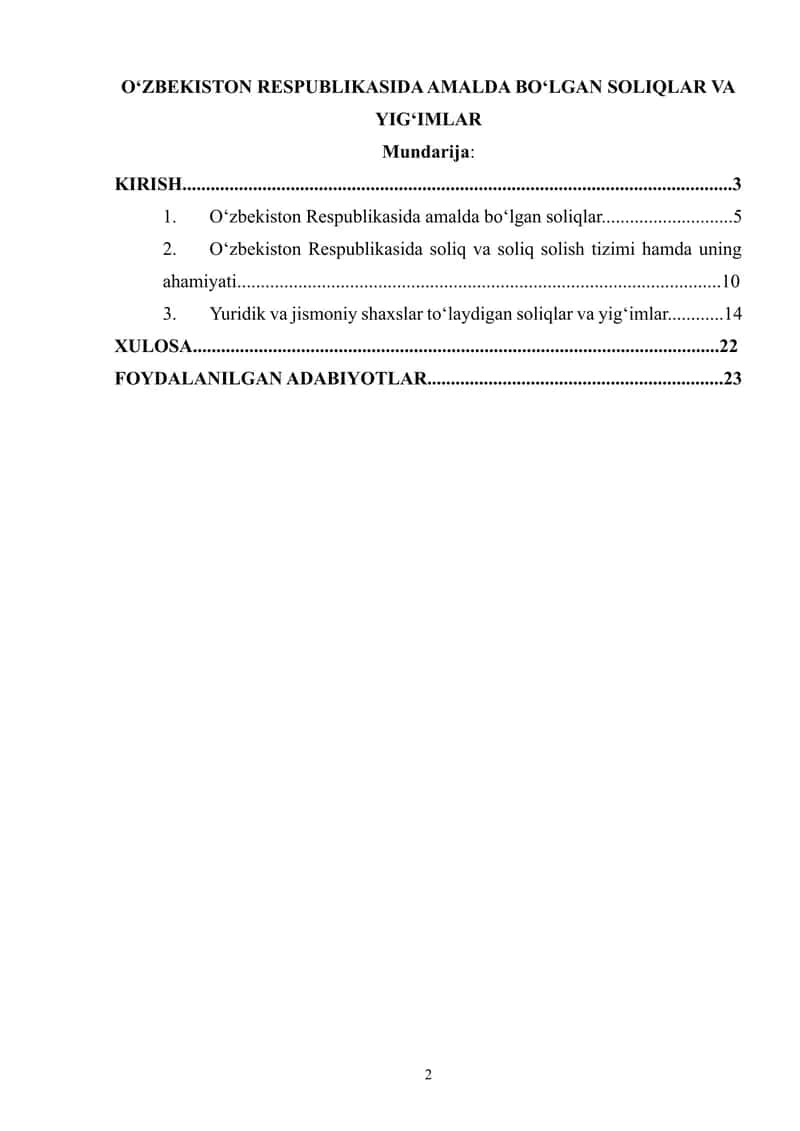 Oʻzbekiston Respublikasida amalda boʻlgan soliqlar va yigʻimlar