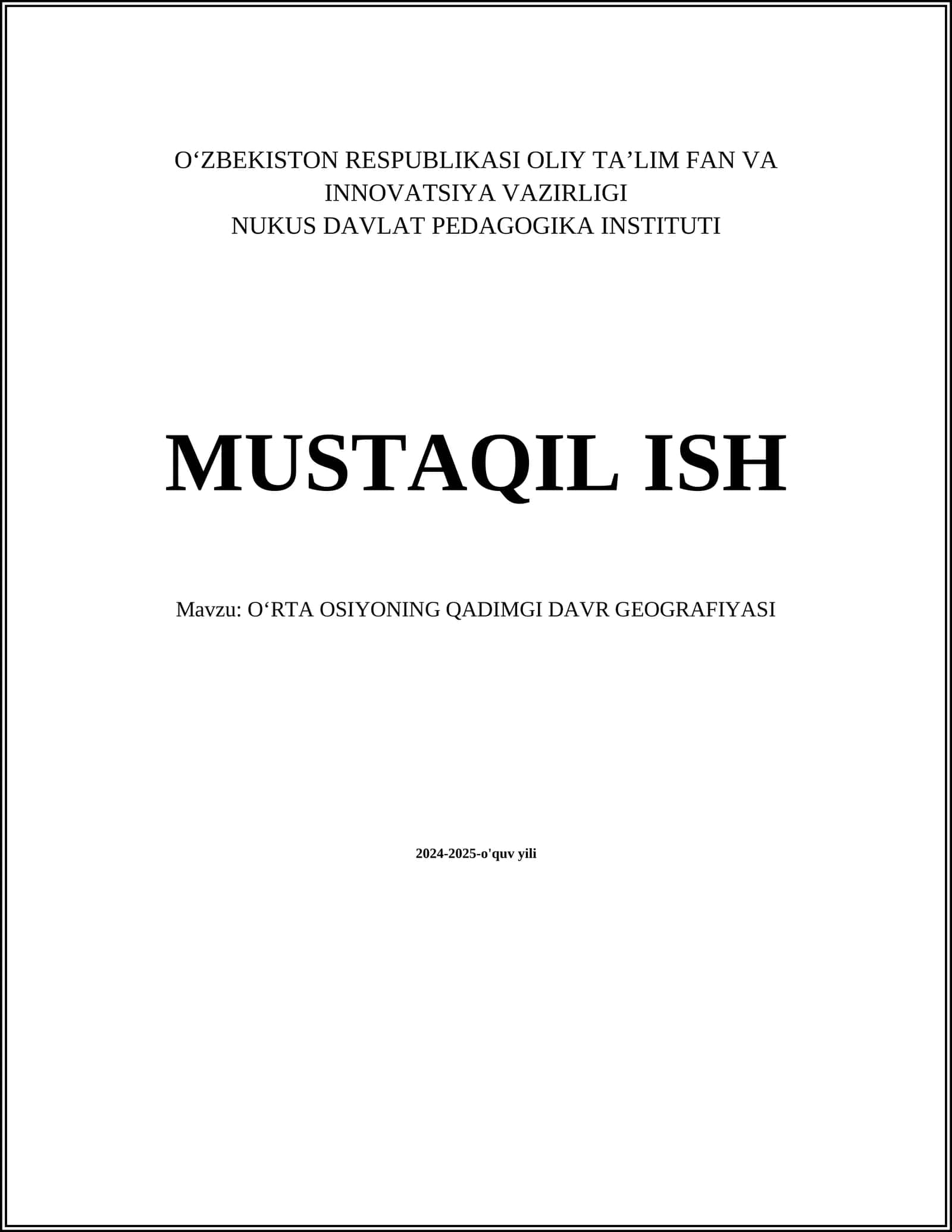 O‘RTA OSIYONING QADIMGI DAVR GEOGRAFIYASI