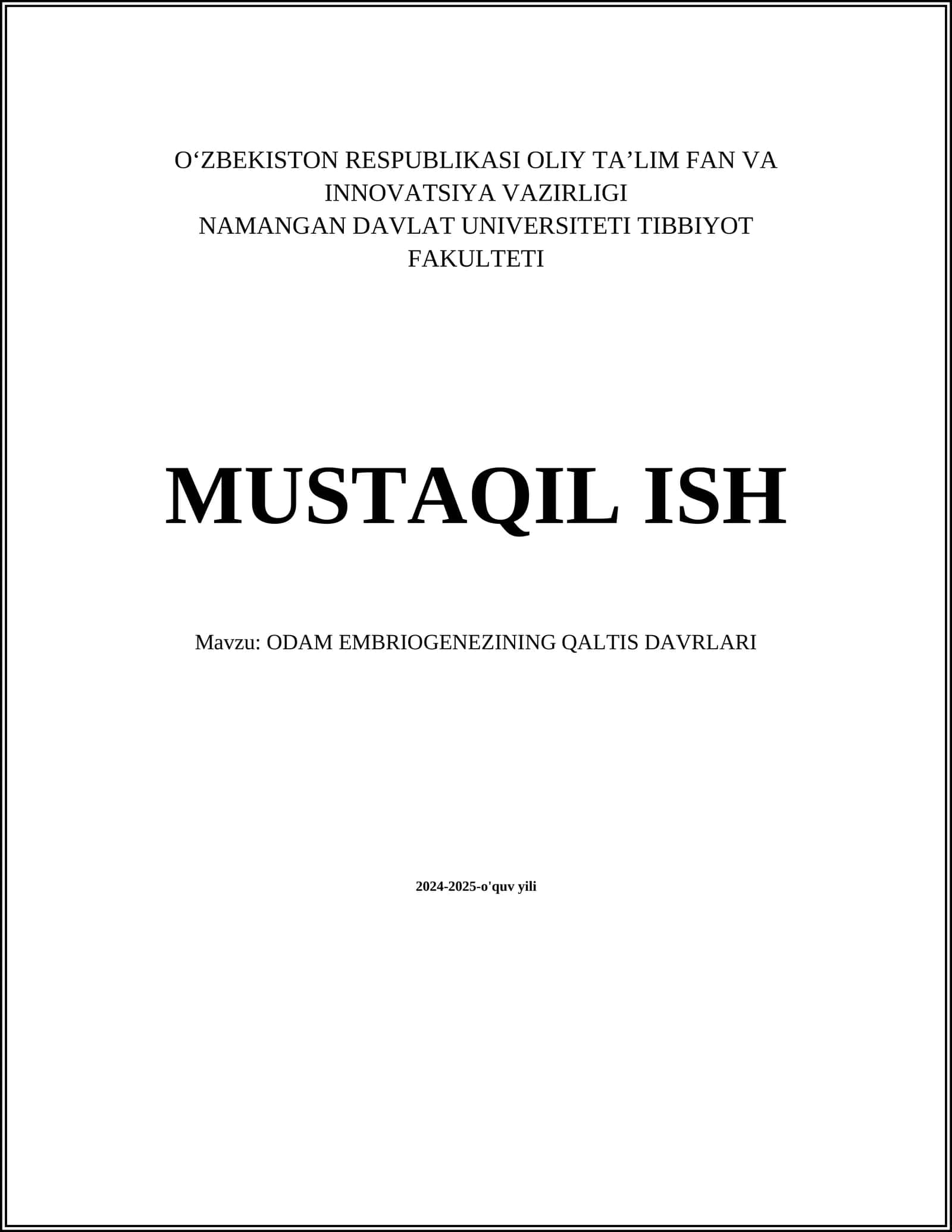 ODAM EMBRIOGENEZINING QALTIS DAVRLARI