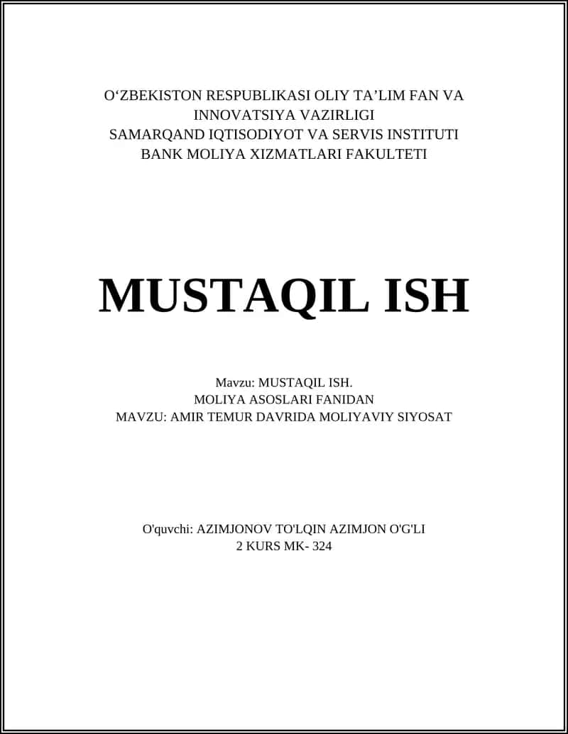 AMIR TEMUR DAVRIDA MOLIYAVIY SIYOSAT
