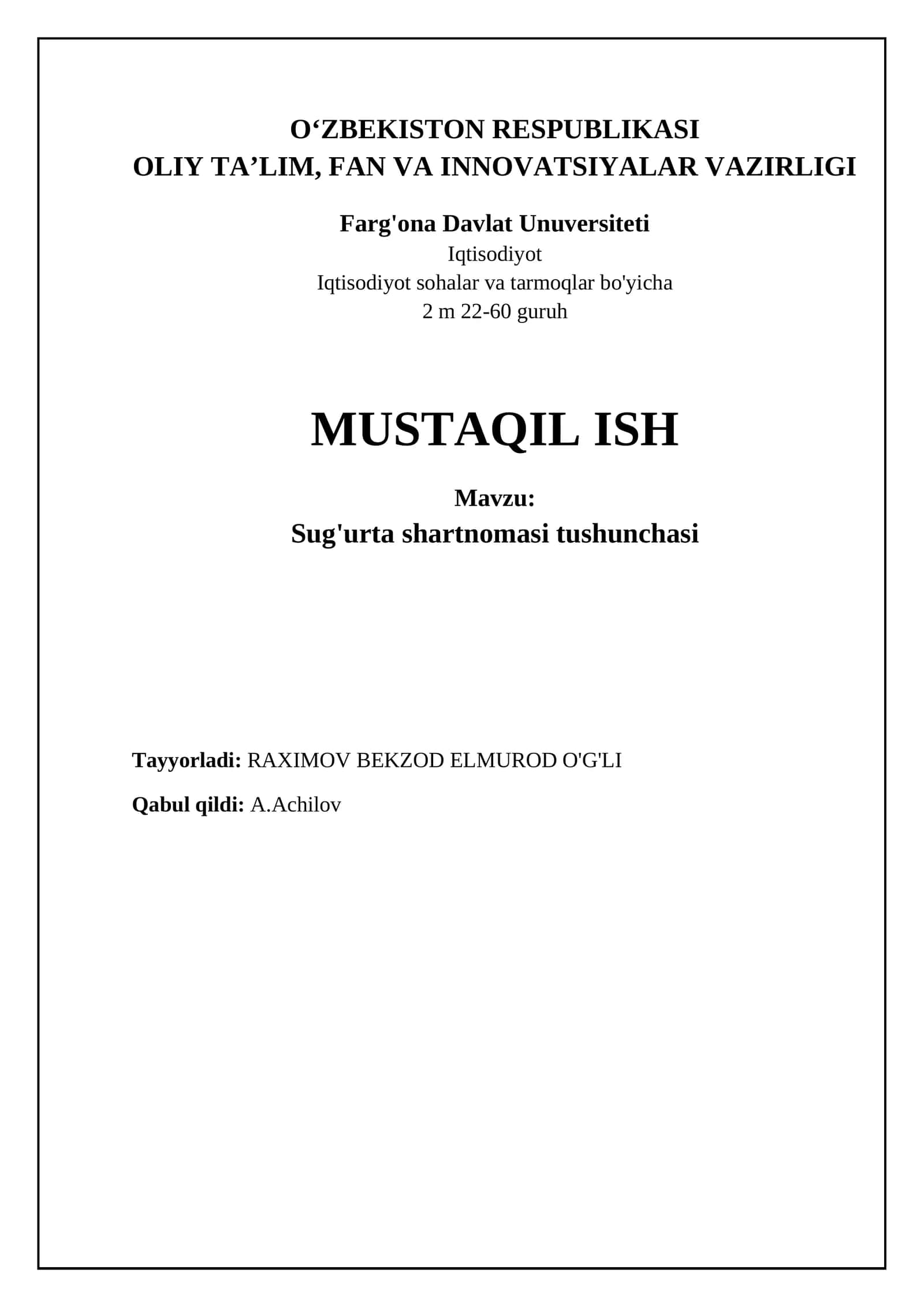 Sug'urta Shartnomasi