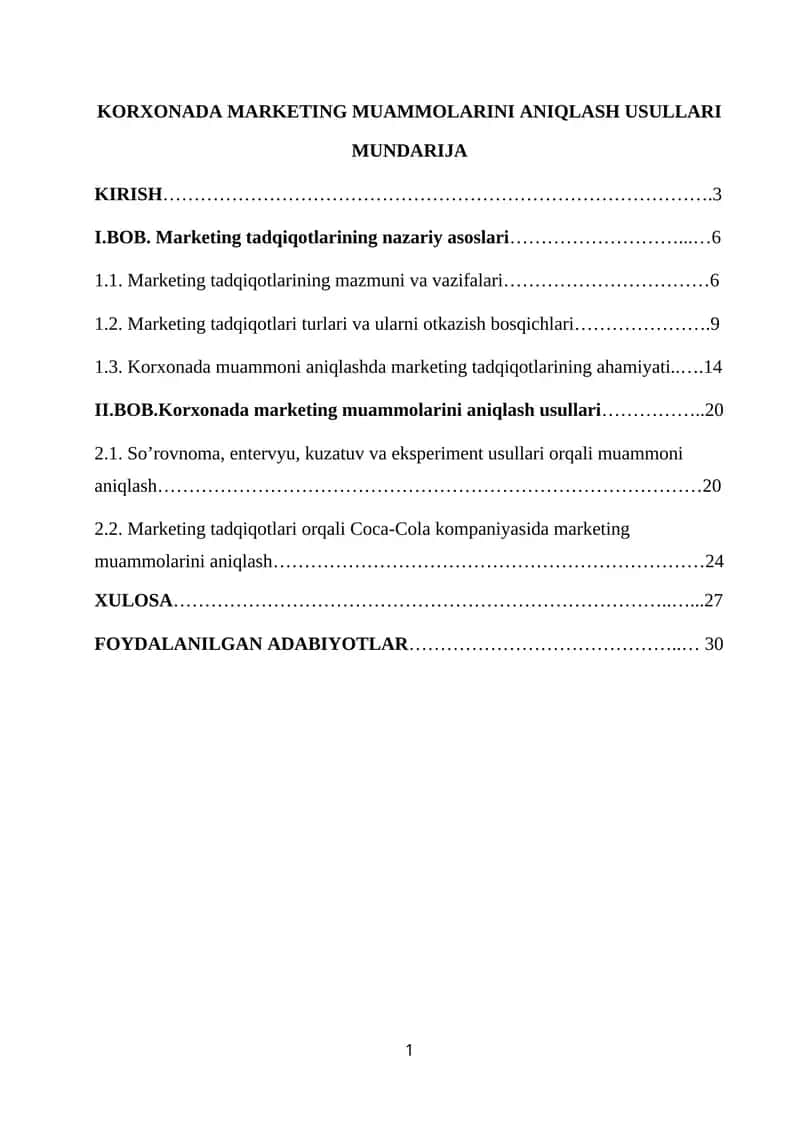 Marketing muammonlarini aniqlash usullari