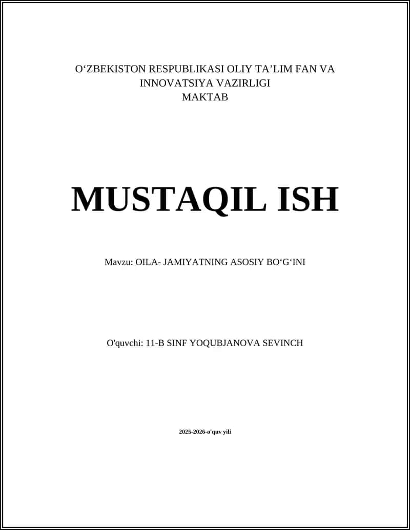 O'ZBEKISTON RESPUBLIKASI OLIY TA’LIM FAN VA INNOVATSIYA VAZIRLIGI