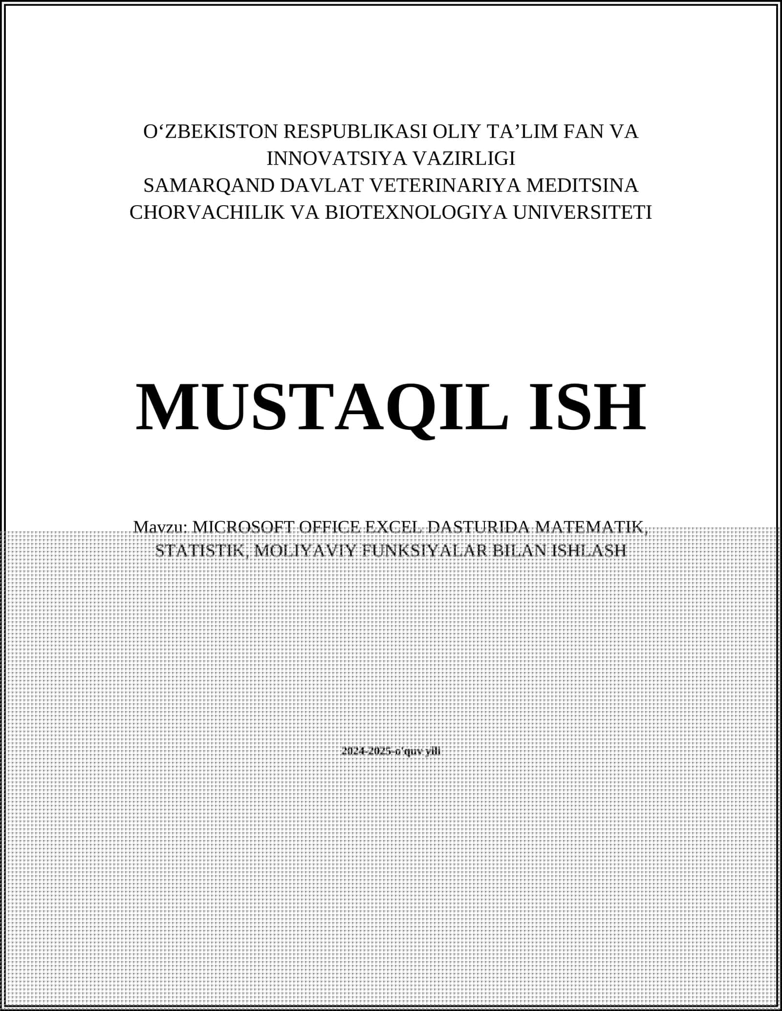 MICROSOFT OFFICE EXCEL DASTURIDA MATEMATIK, STATISTIK, MOLIYAVIY FUNKSIYALAR BILAN ISHLASH