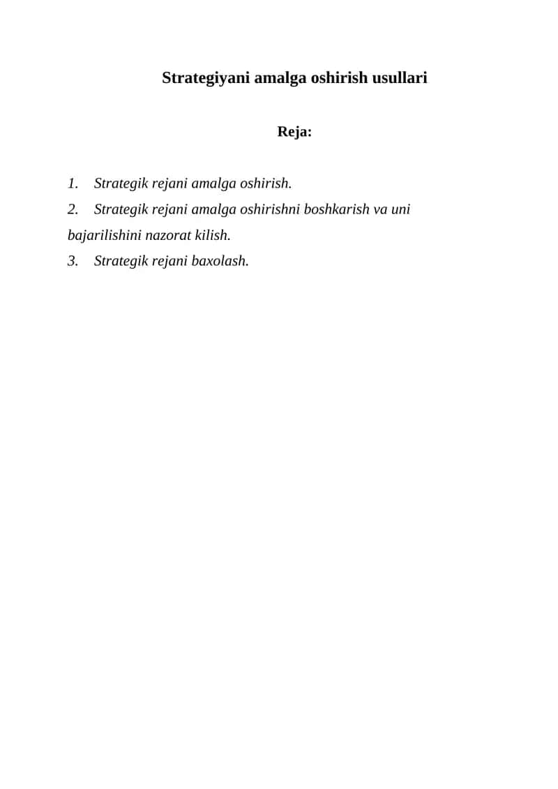 Strategiyani amalga oshirish usullari