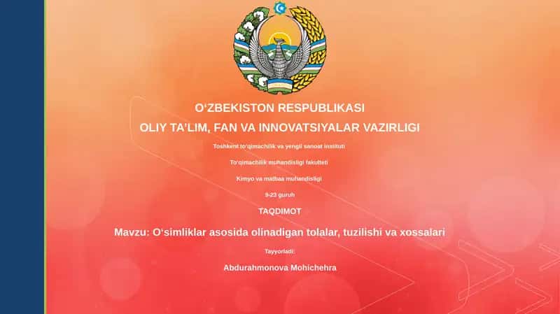 O'simliklar asosida olinadigan tolalar, tuzilishi va xossalari