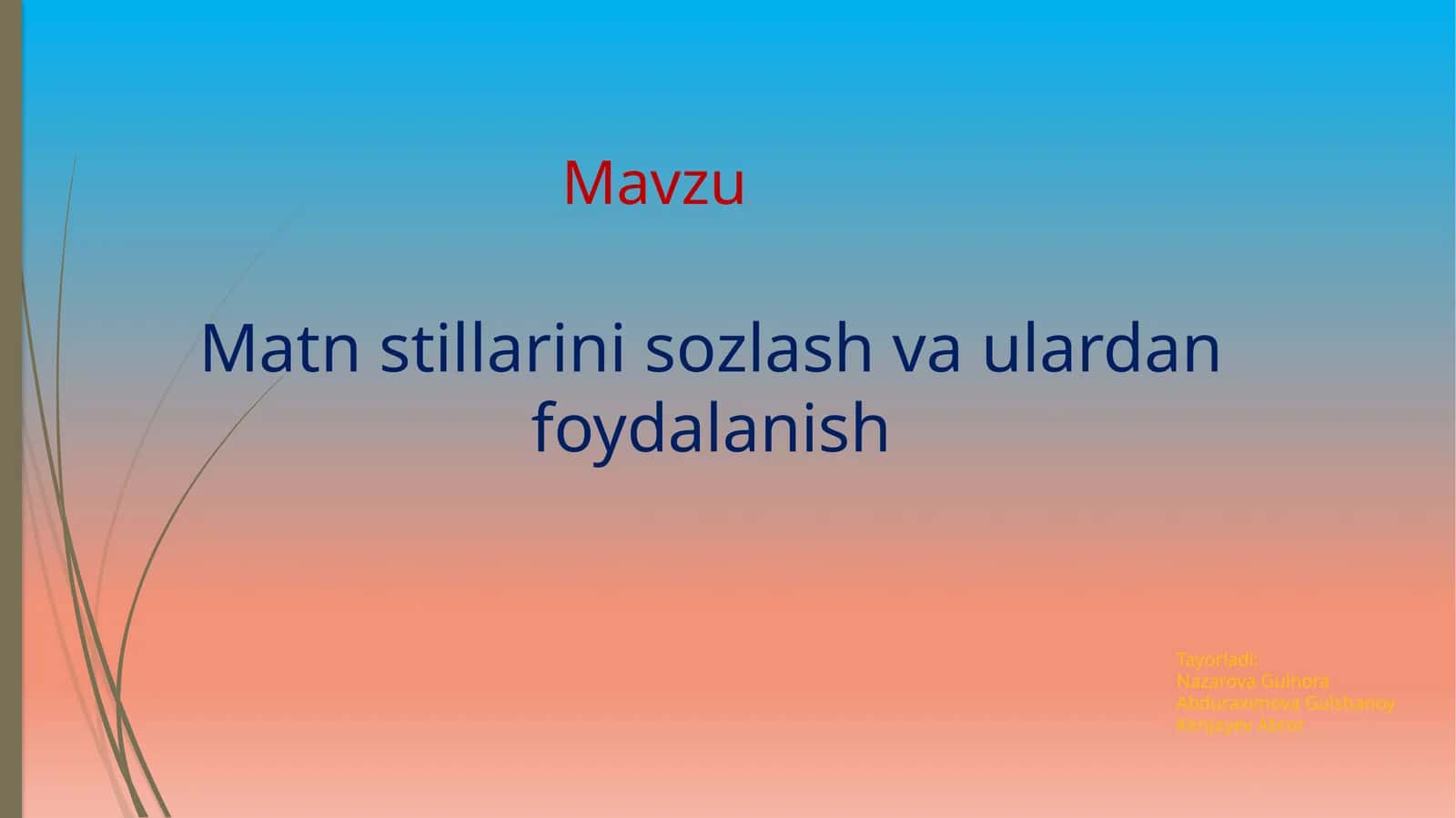 Matn stillarini sozlash va ulardan foydalanish