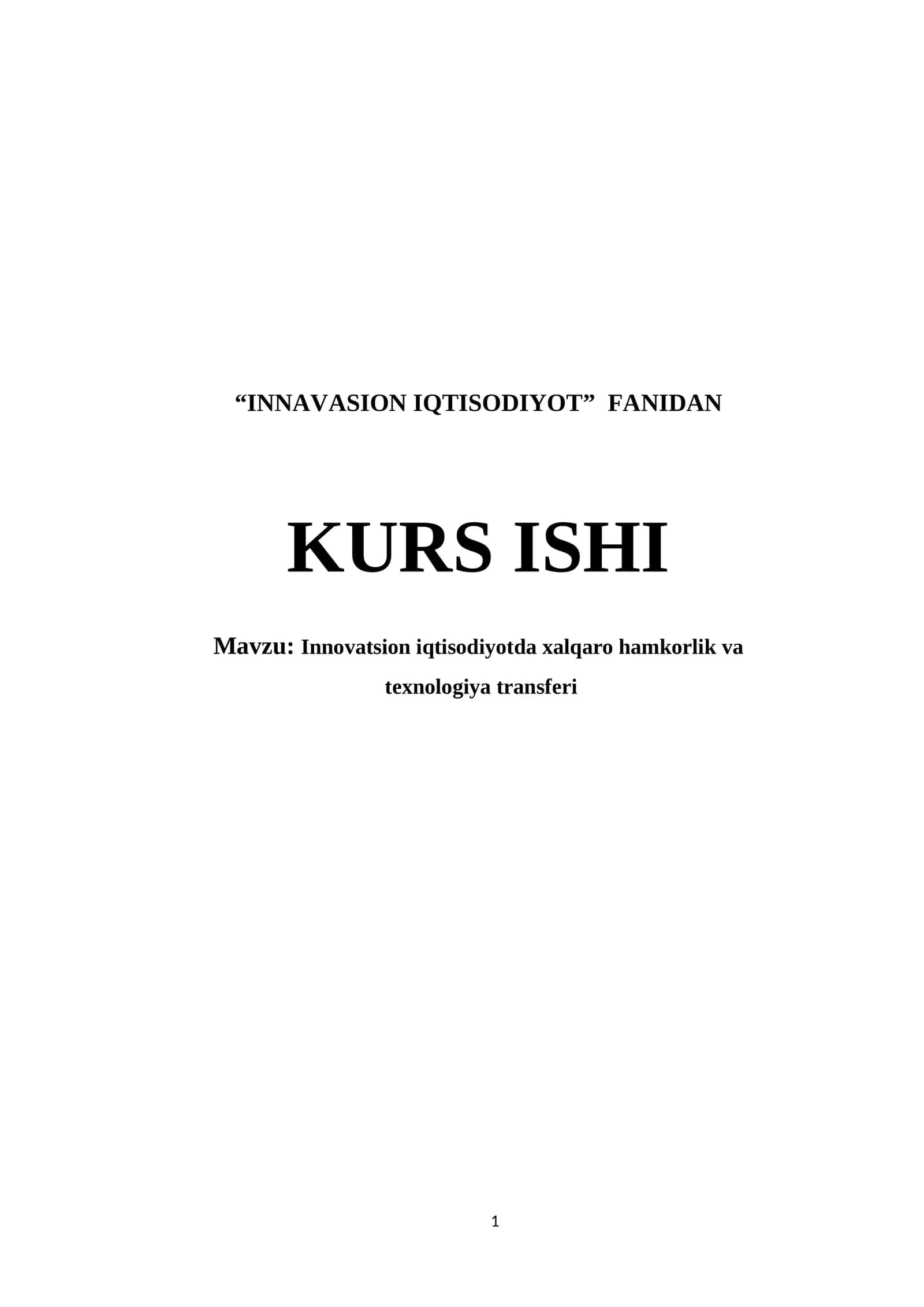 INNAVASION IQTISODIYOT KURS ISHI
