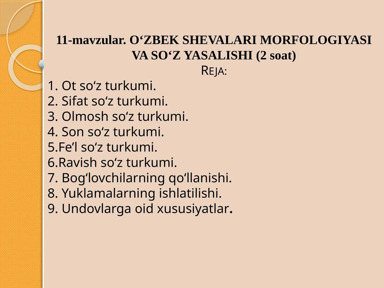 O‘ZBEK SHEVALARI MORFOLOGIYASI VA SO‘Z YASALISHI