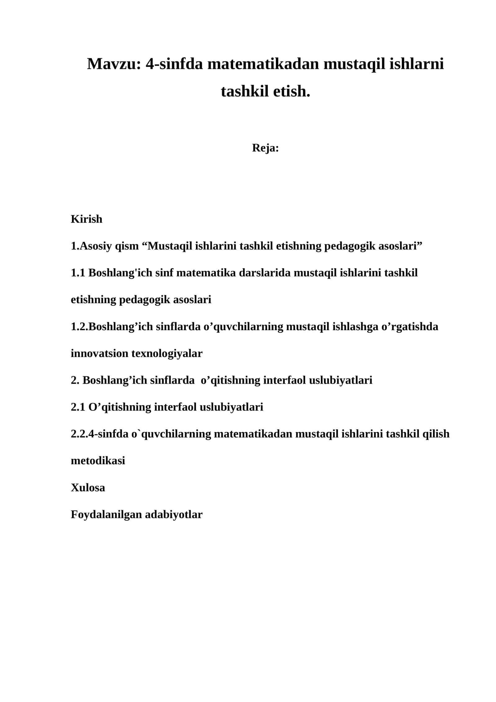 4-sinfda matematikadan mustaqil ishlarni tashkil etish