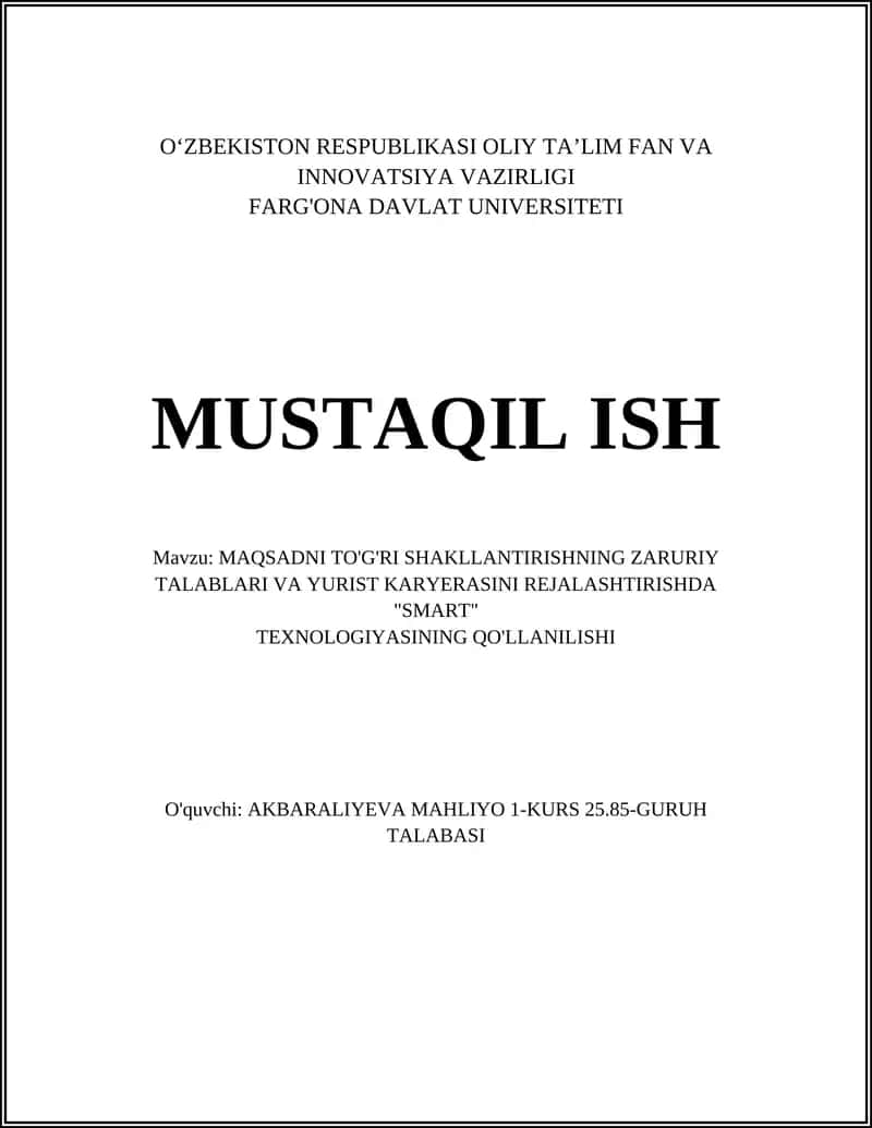Yurist Karyerasini Rejalashtirishda "SMART" Texnologiyasining Qo'llanilishi