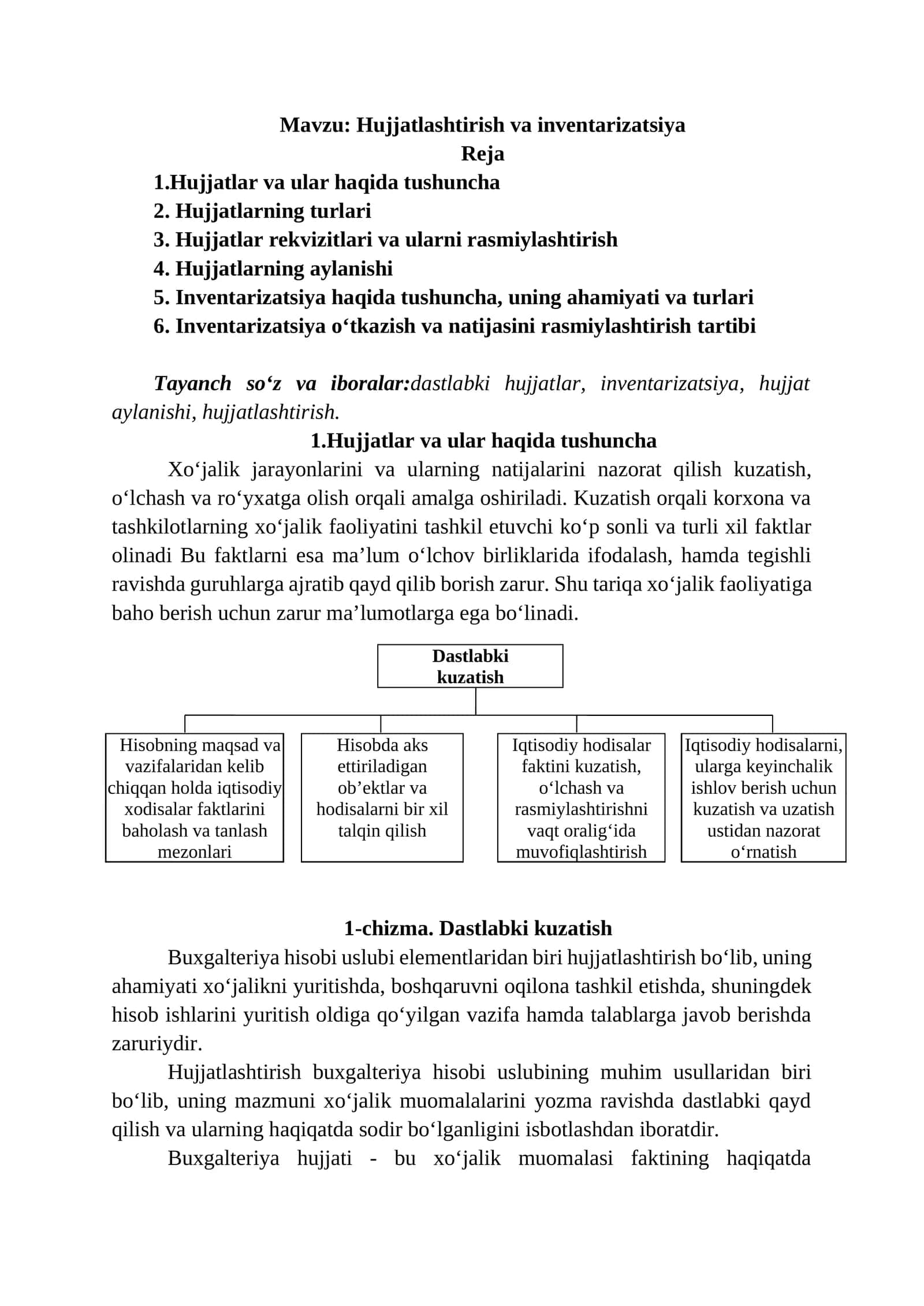 Hujjatlashtirish va inventarizatsiya