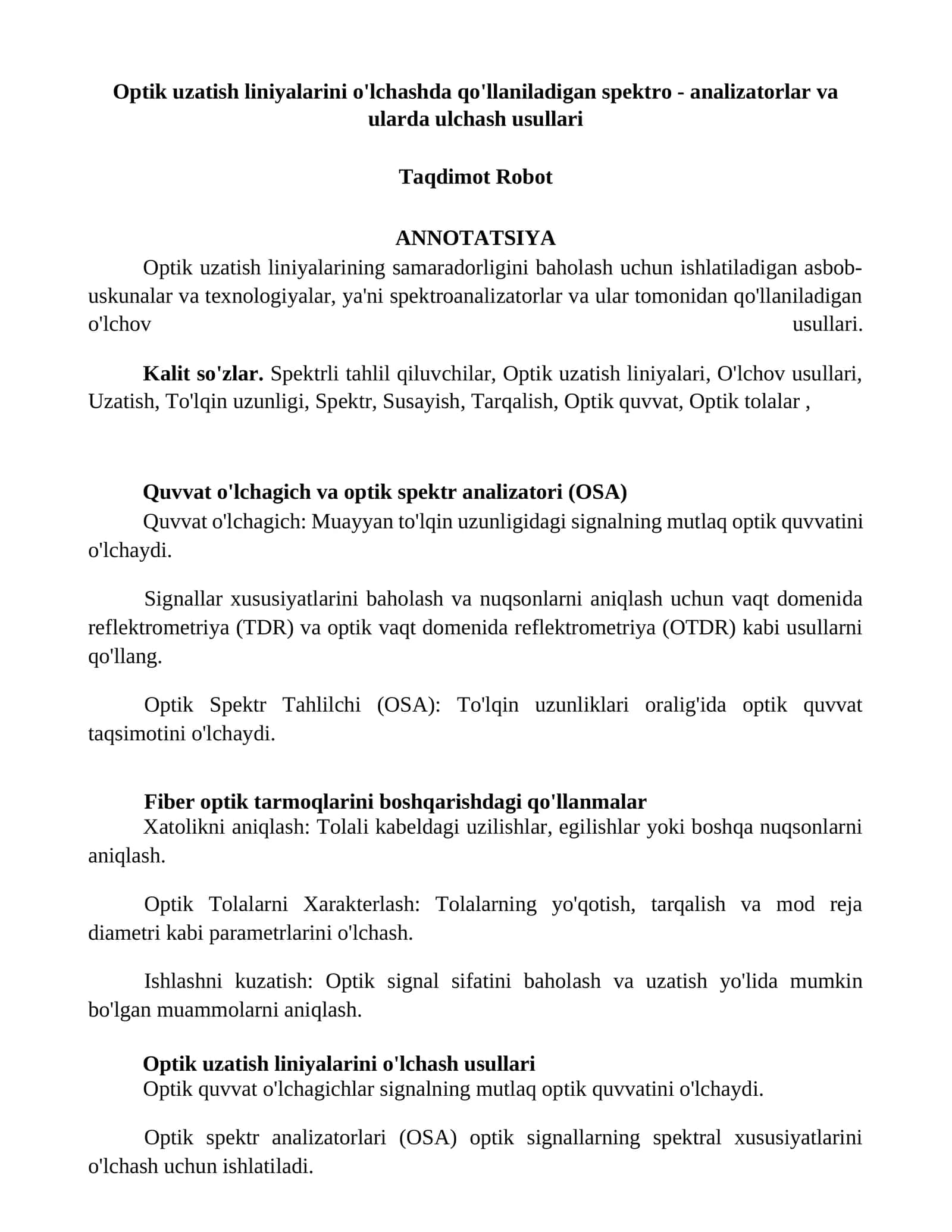 Optik spektro - analizatorlar