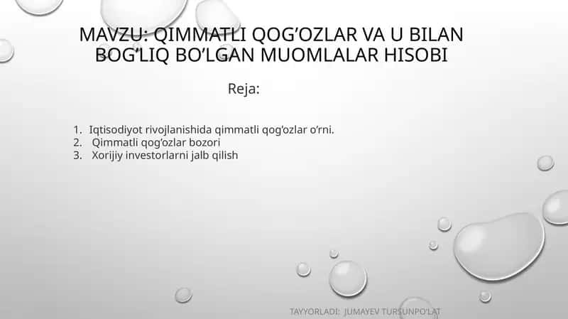 Qimmatliq og’ozlar va ubilan bog’liq bo’lgan muomalar hisobi