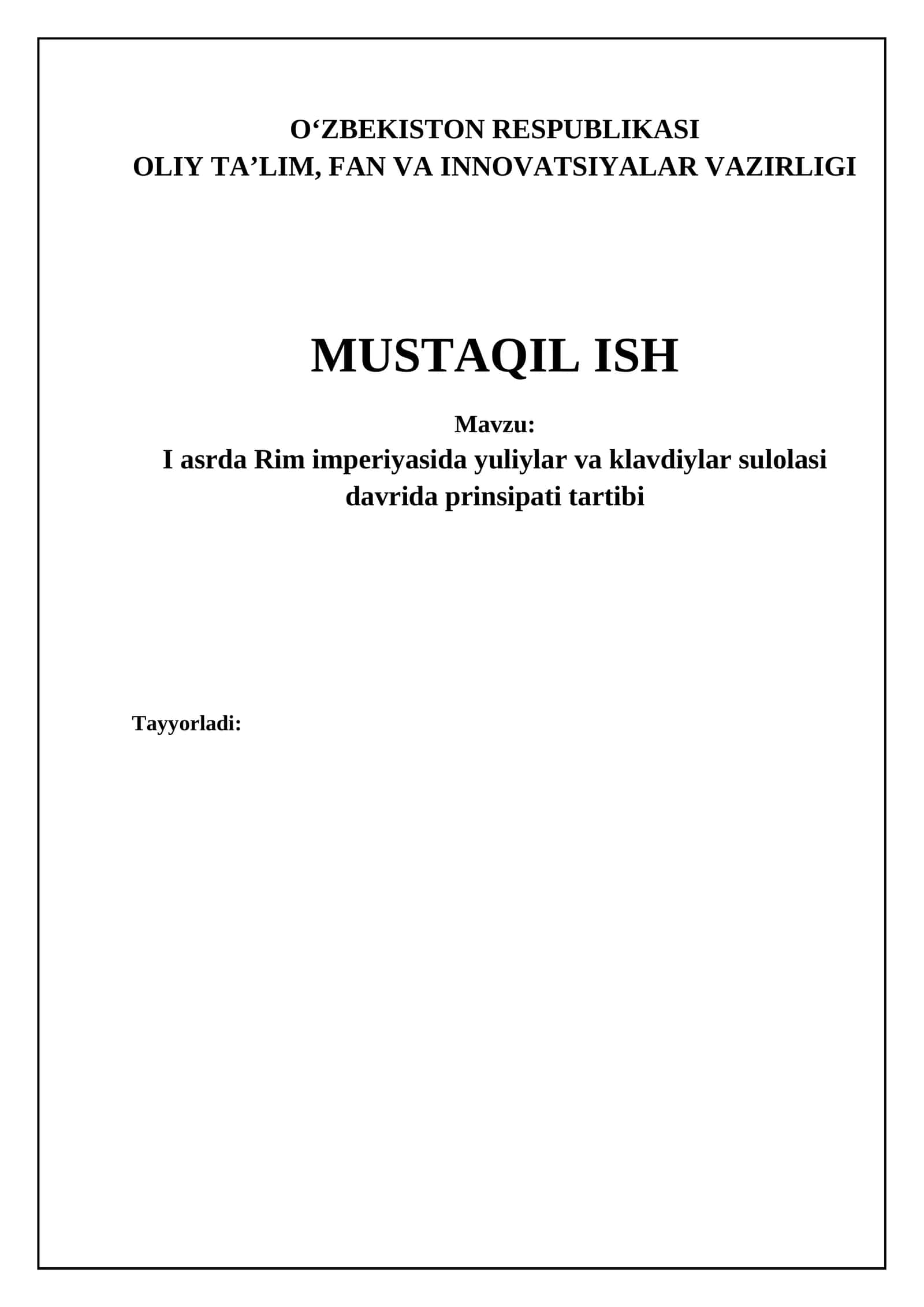Prinsipatning o'rnatilishi va xususiyatlari