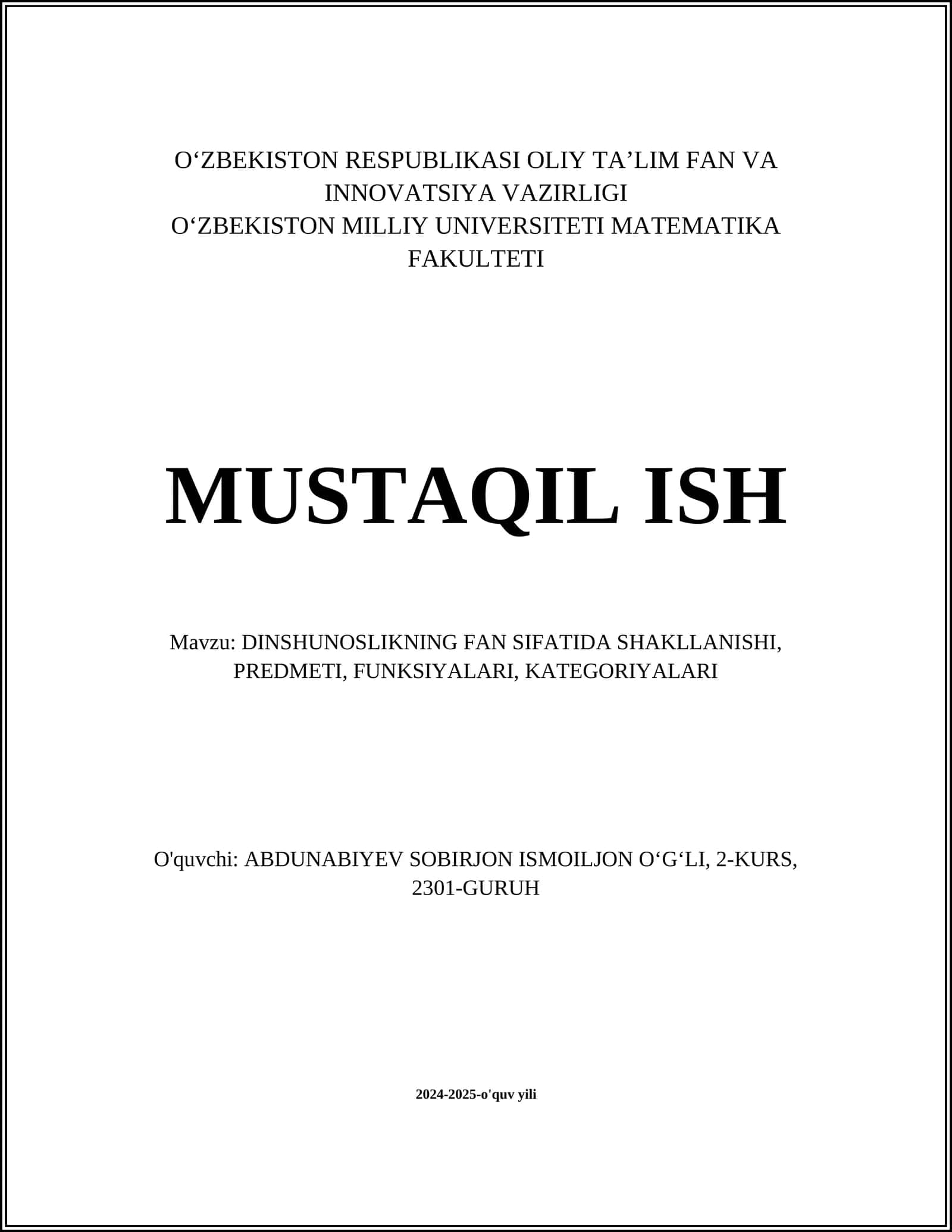 DINSHUNOSLIK TUSHUNCHASI