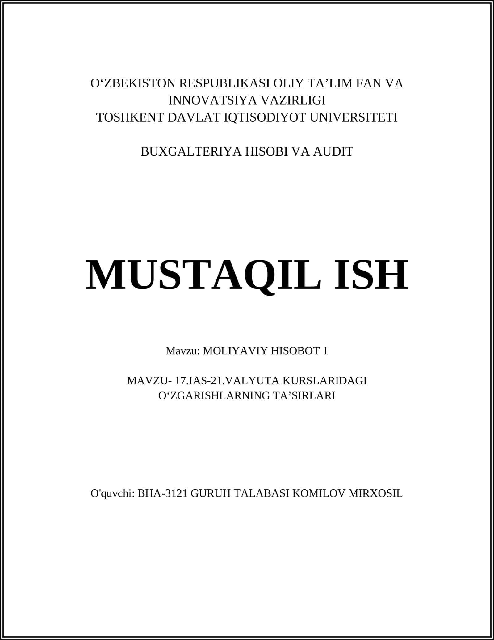 MOLIYAVIY HISOBOT 1