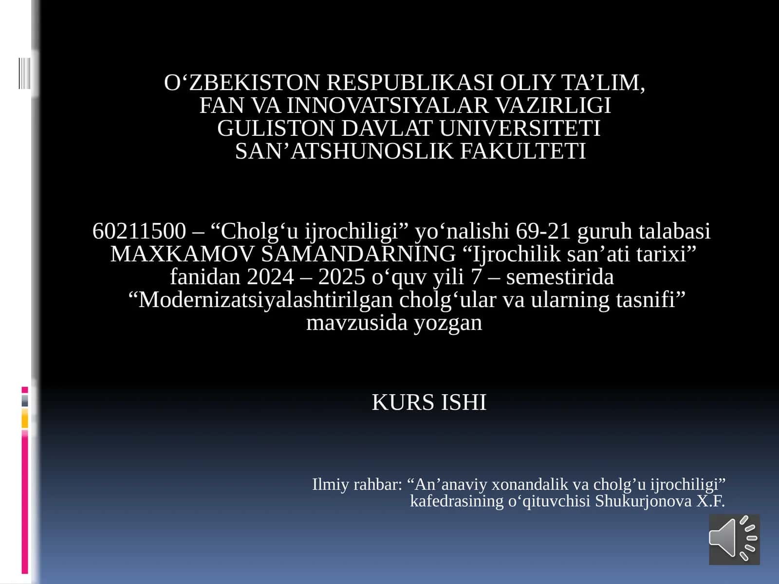 "Modernizatsiyalashtirilgan cholg‘ular va ularning tasnifi"