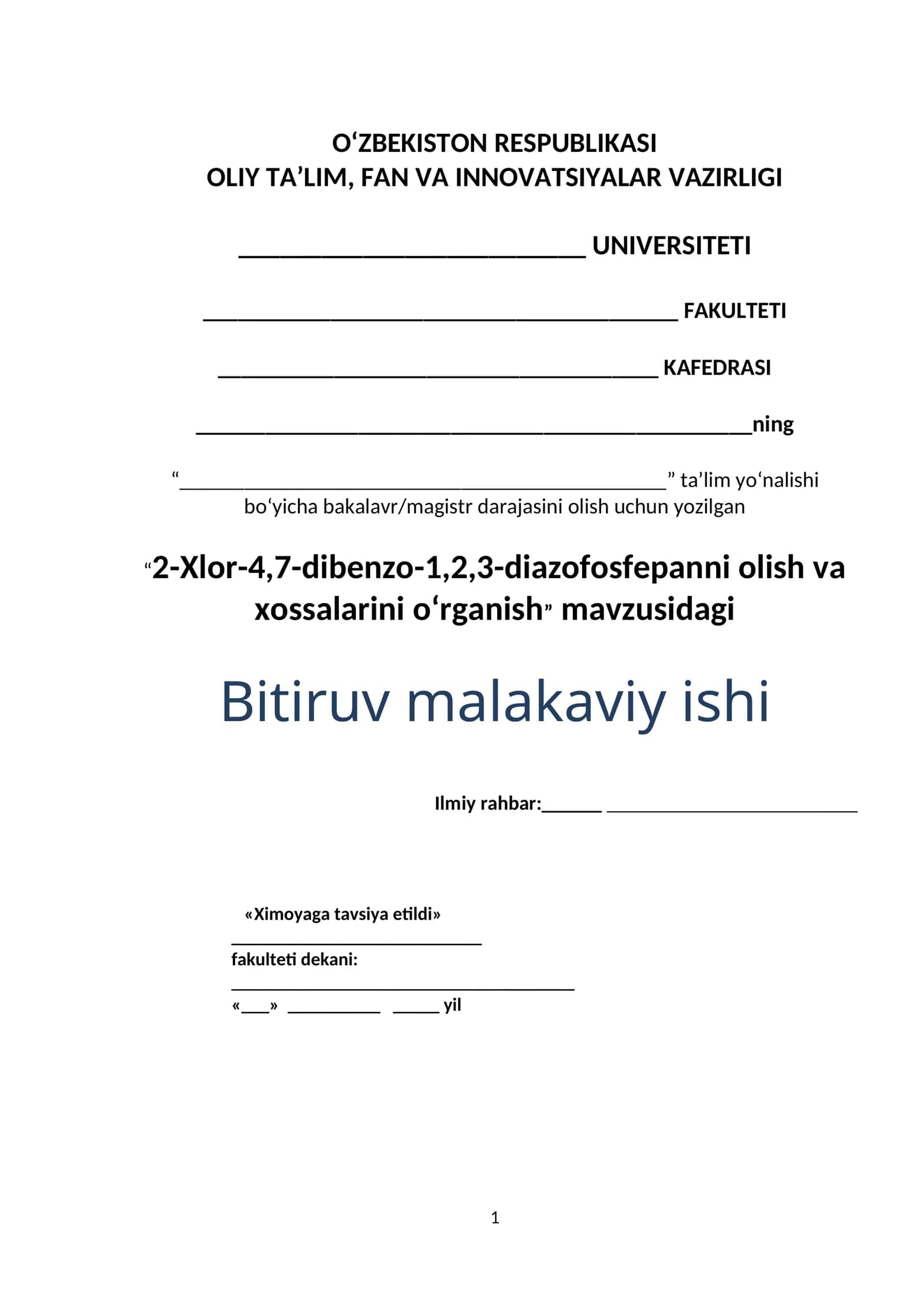 2-Xlor-4,7-dibenzo-1,2,3-diazofosfepanni olish va xossalarini o‘rganish
