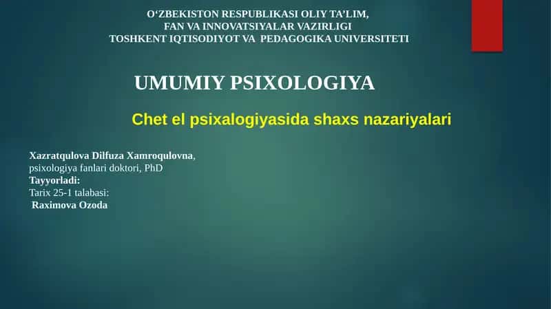 Chet el psixologiyasida shaxs nazariyalari