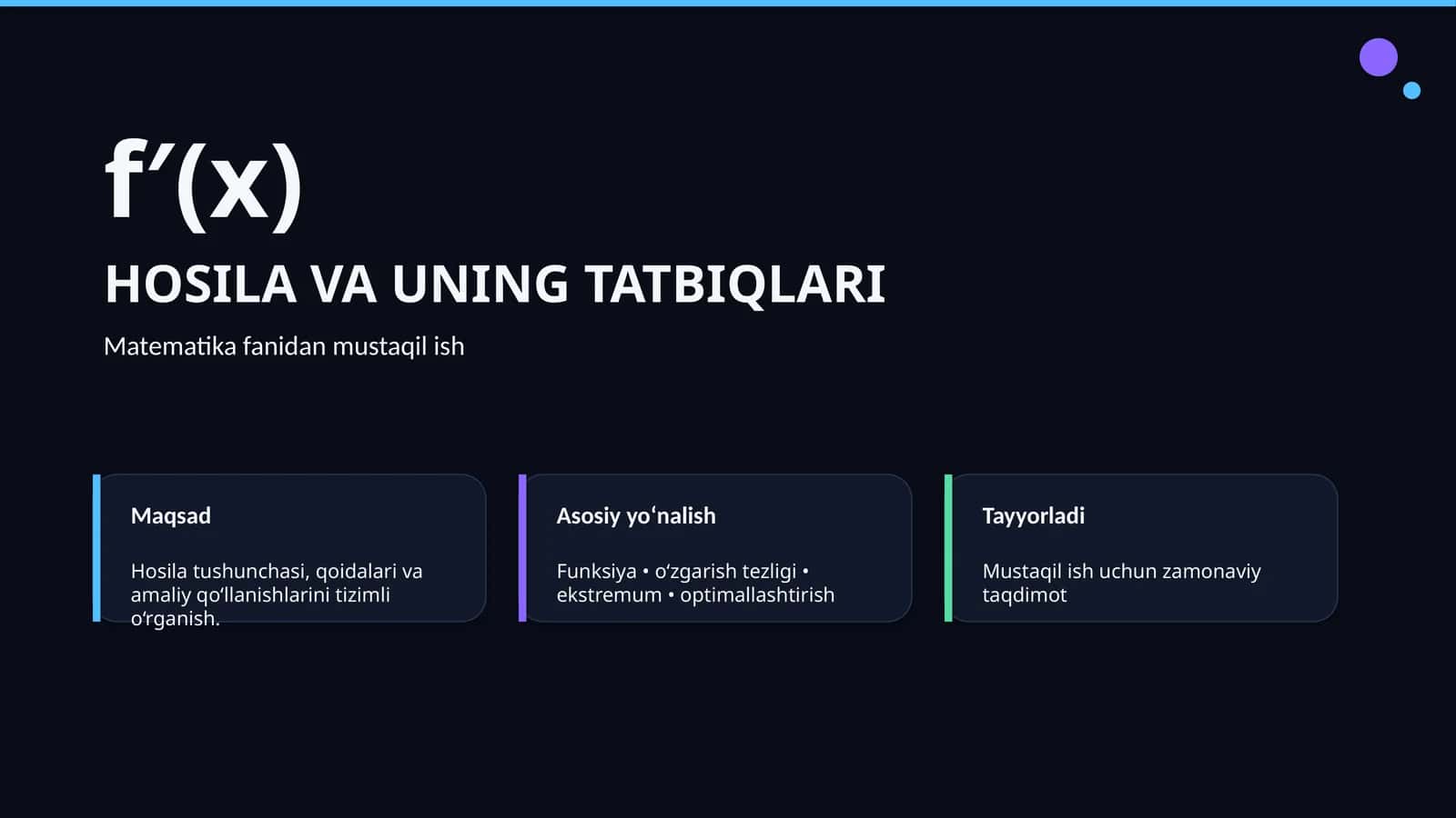 HOSILA VA UNING TATBIQLARI