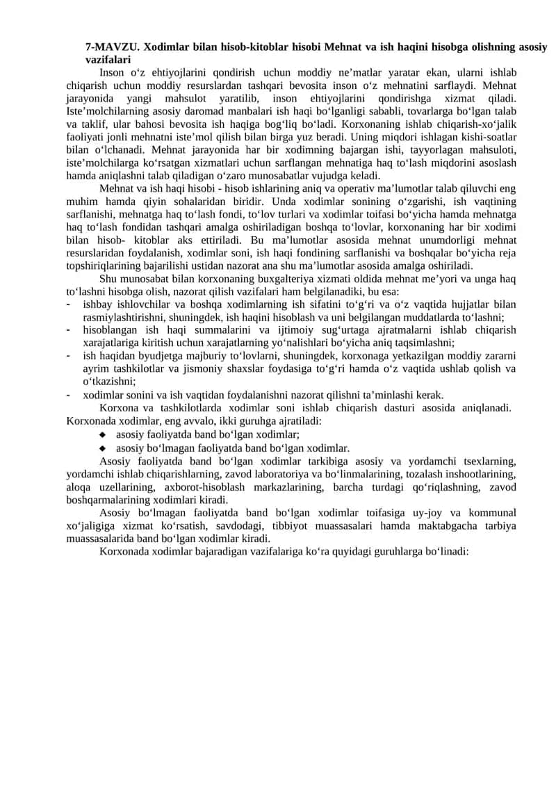 Xodimlar bilan hisob-kitoblar hisobi