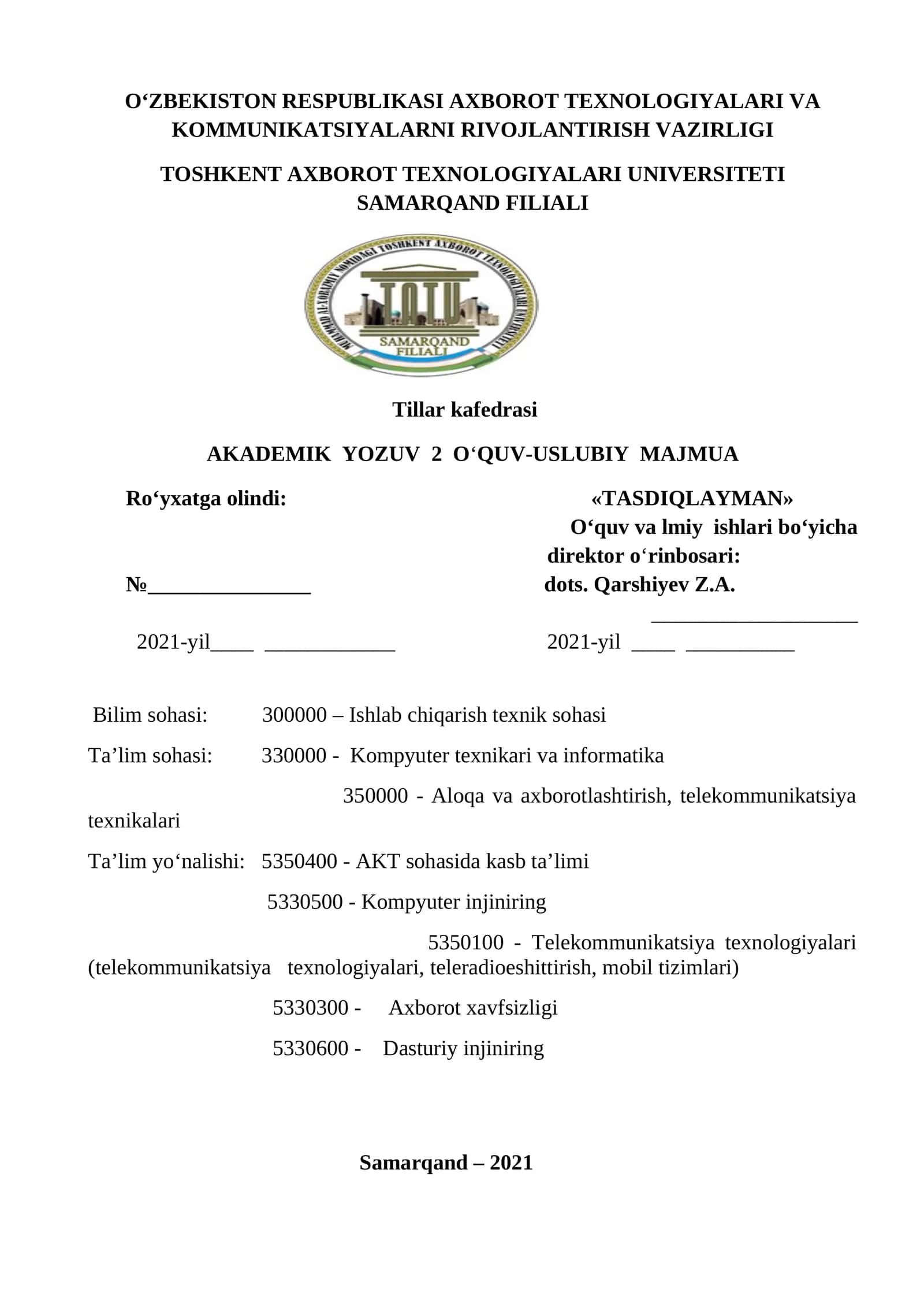 AKADEMIK YOZUV 2 O‘QUV-USLUBIY MAJMUA