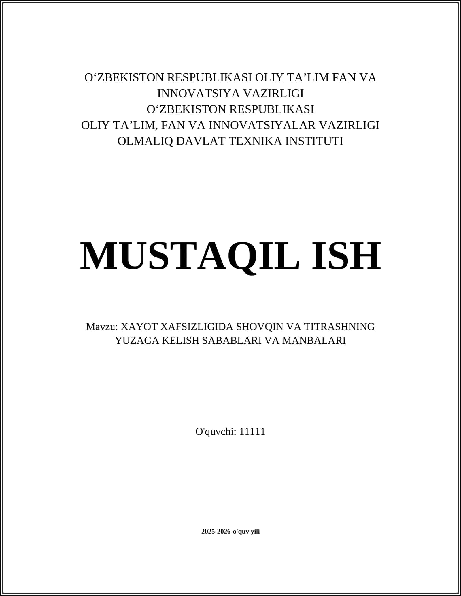 XAYOT XAFSIZLIGIDA SHOVQIN VA TITRASHNING YUZAGA KELISH SABABLARI VA MANBALARI