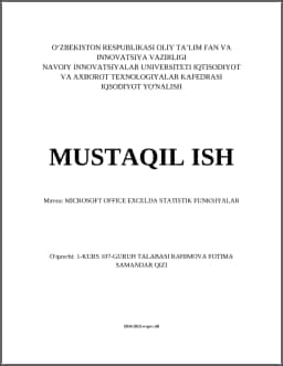 MICROSOFT OFFICE EXCELDA STATISTIK FUNKSIYALAR