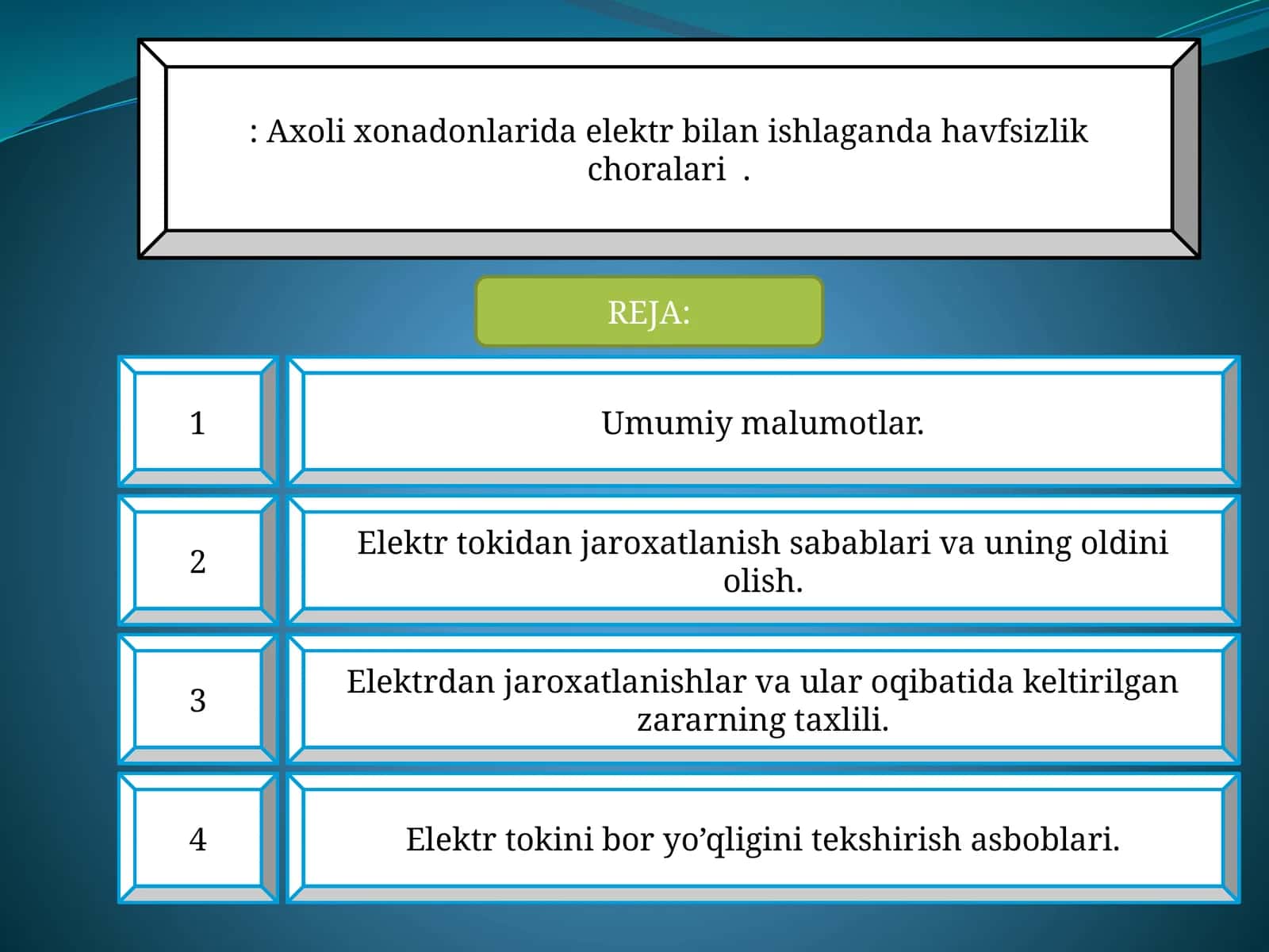 Elektr tokidan jaroxatlanish sabablari