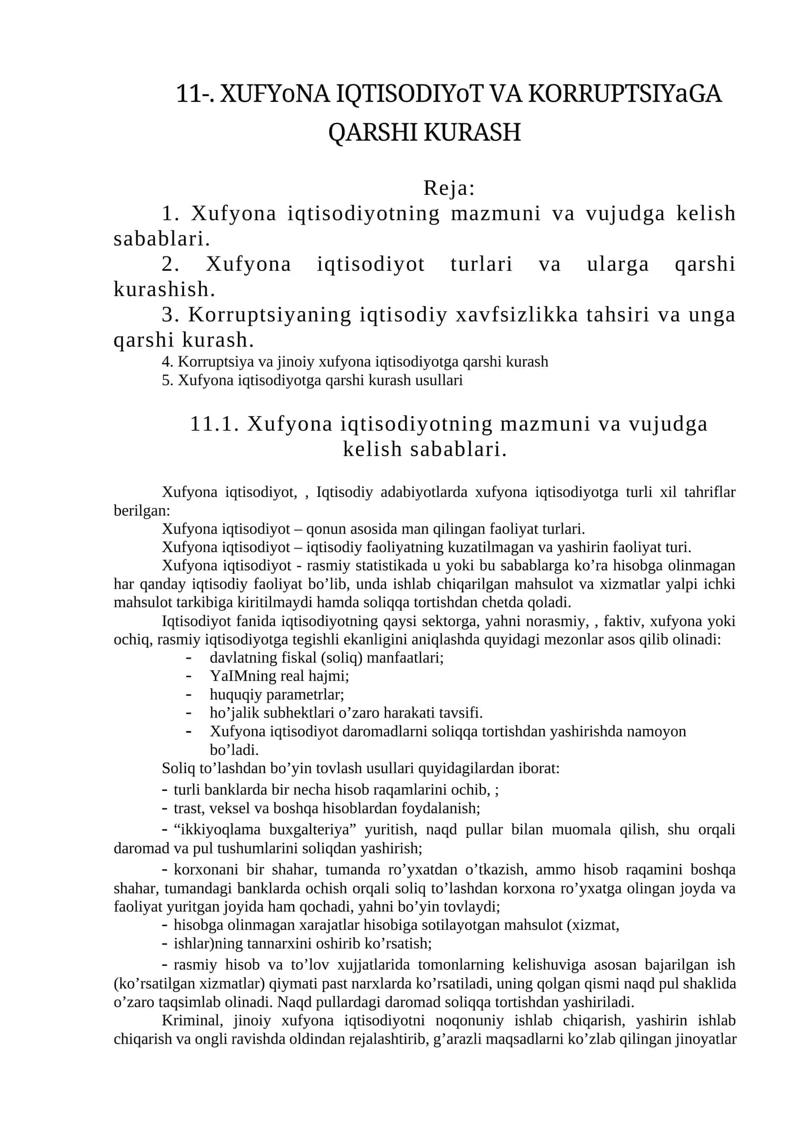 XUFYoNA IQTISODIYoT VA KORRUPTSIYaGA QARSHI KURASH
