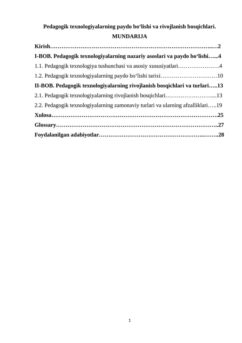 Pedagogik texnologiyalarning paydo boʻlishi va rivojlanish bosqichlari