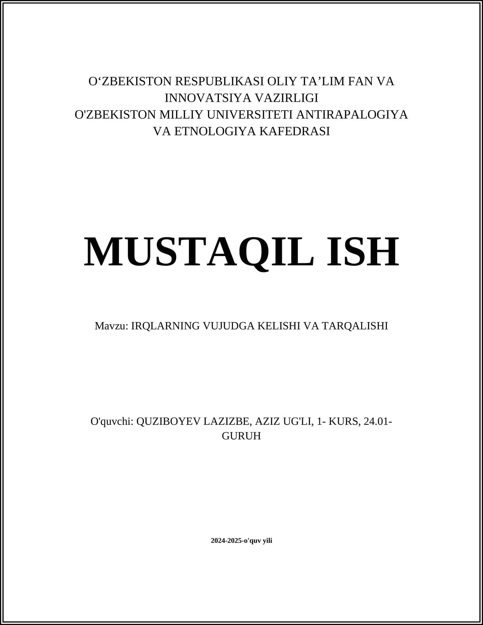 IRQLARNING VUJUDGA KELISHI VA TARQALISHI