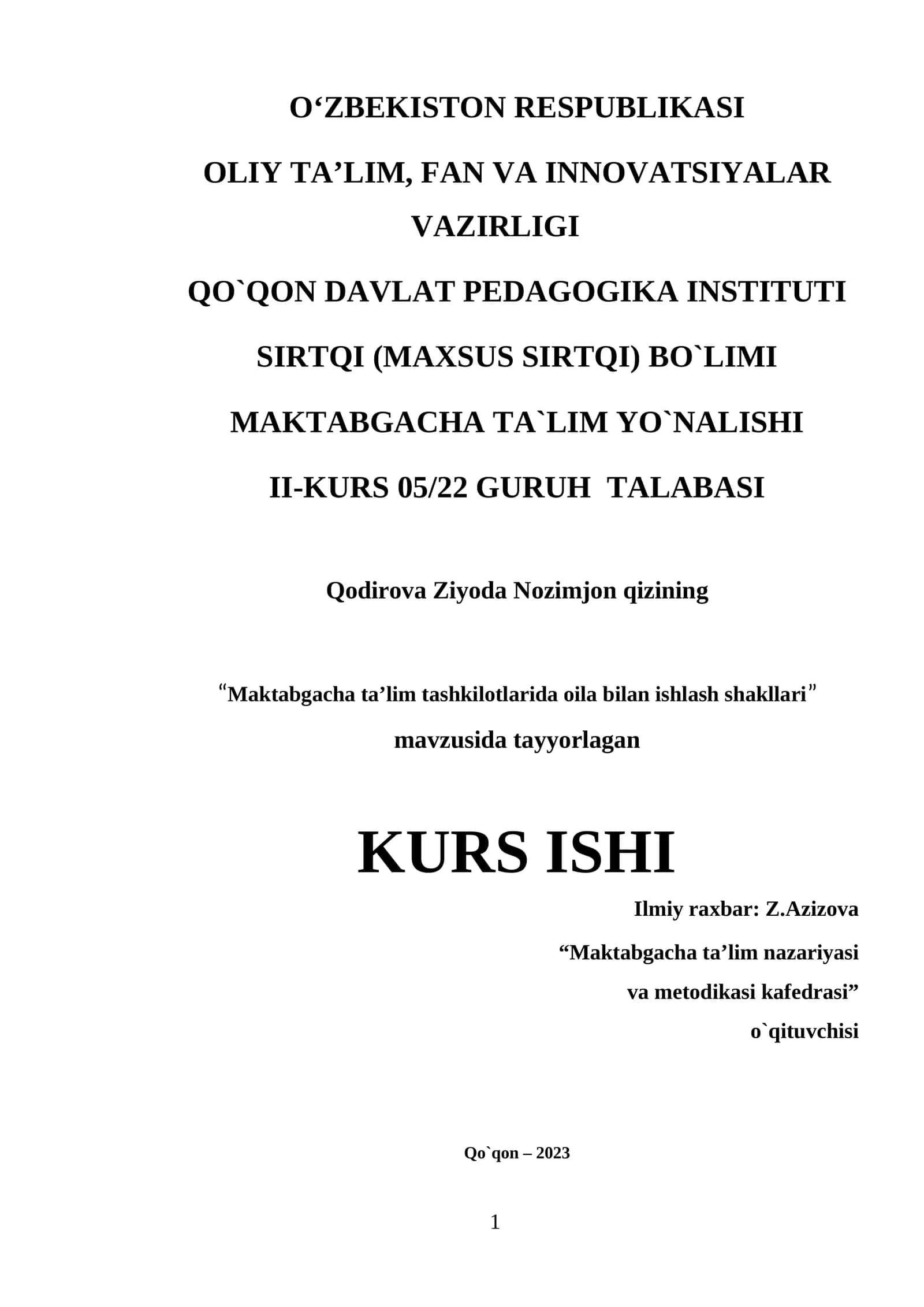 MAKTABGACHA TA’LIM YO`NALISHI II-KURS 05/22 GURUH TALABASI