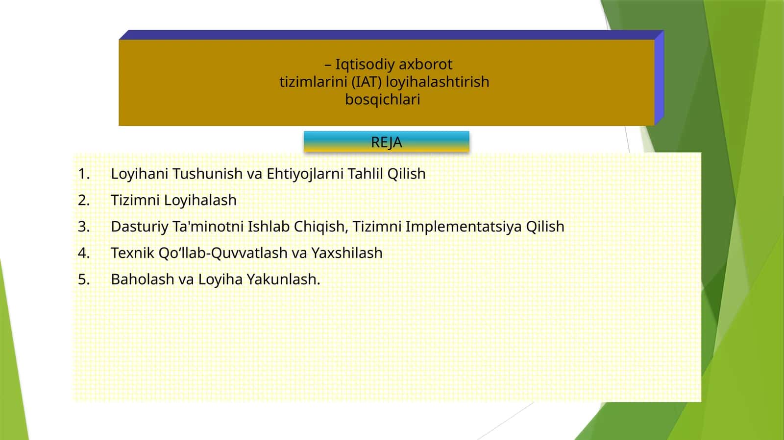 Iqtisodiy axborot tizimlari (IAT) loyihalashtirish bosqichlari