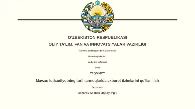 Iqtisodiyotning turli tarmoqlarida axborot tizimlarini qo'llanilish