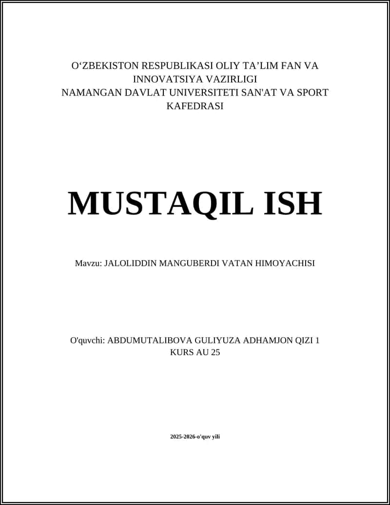 JALOLIDDIN MANGUBERDI VATAN HIMOYACHISI