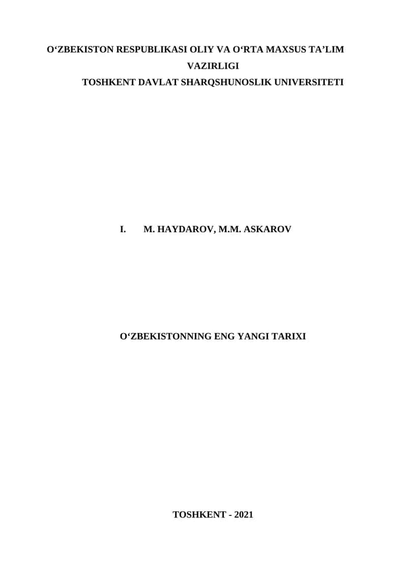 O'ZBEKISTONNING ENG YANGI TARIXI