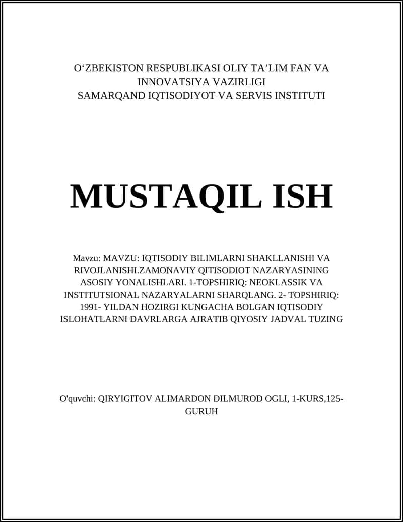 IQTISODIY BILIMLARNI SHAKLLANISHI VA RIVOJLANISHI