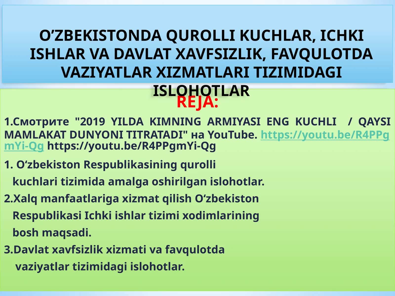O'zbekiston Respublikasining qurolli kuchlari tizimi