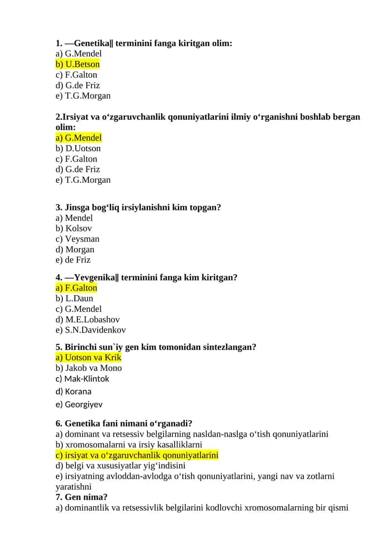 Genetika fanining asosiy tushunchalari