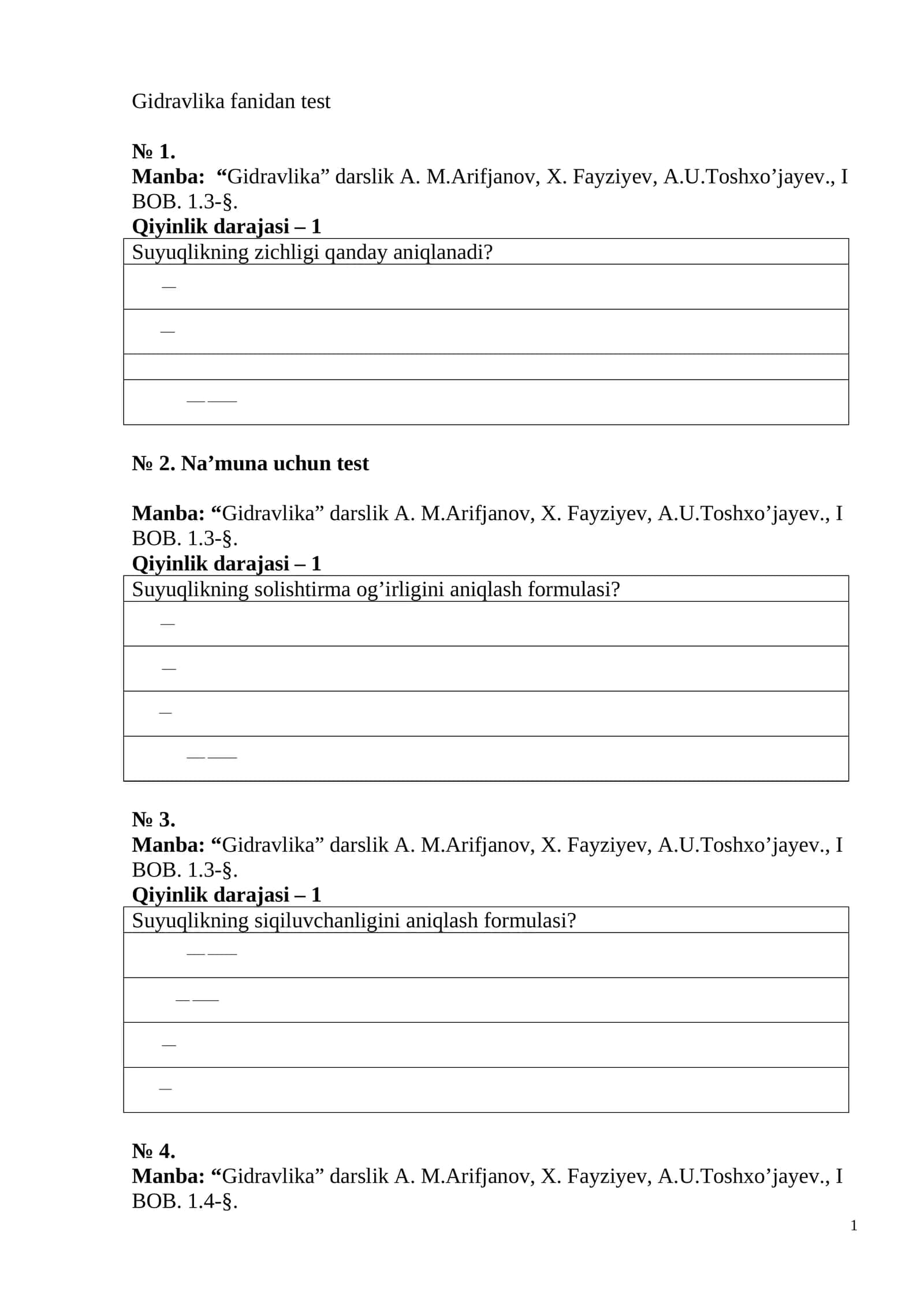 Gidravlika fanidan test