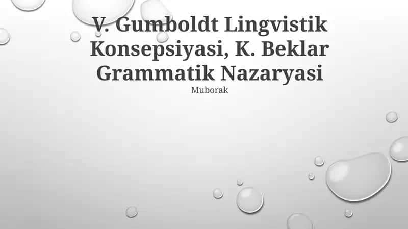 V. Gumboldt Lingvistik Konsepsiyasi, K. Beklar Grammatik Nazaryasi