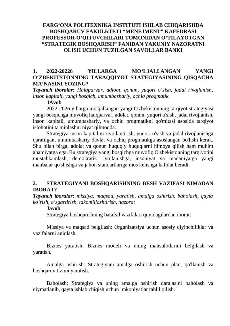 STRATEGIK BOSHQARISH