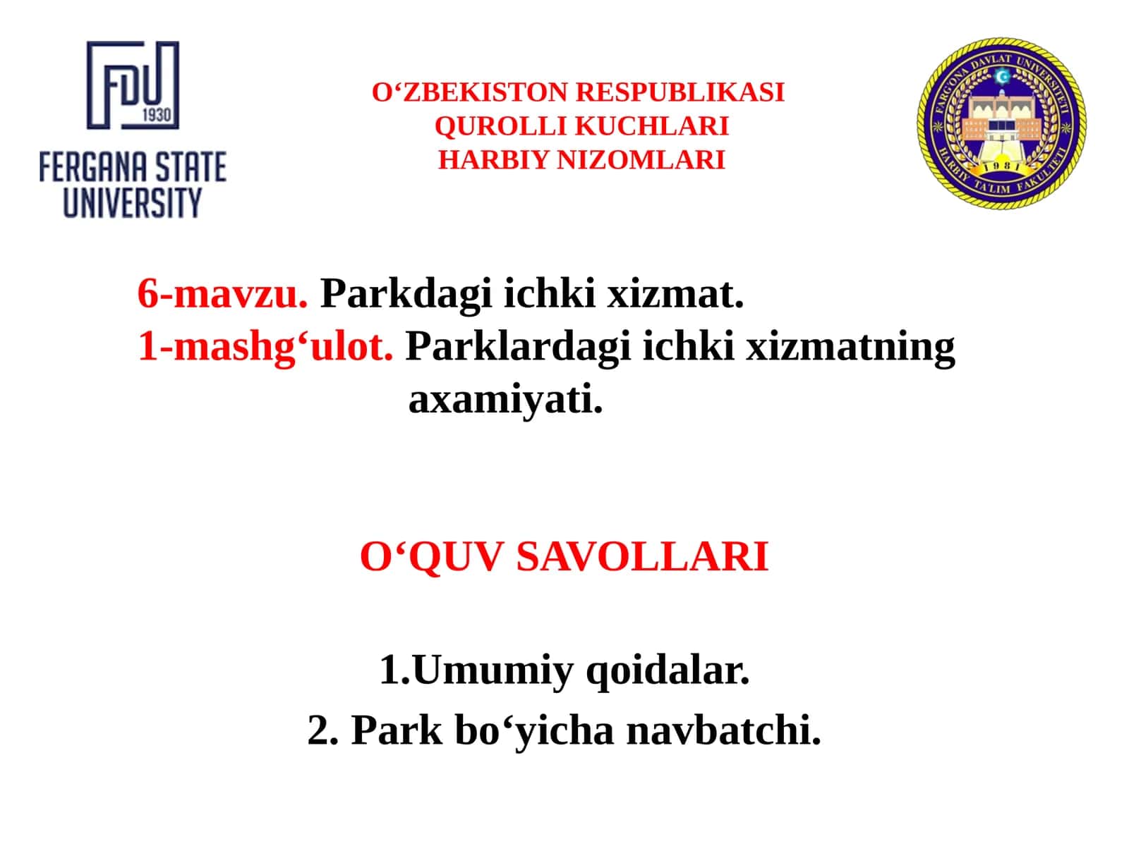 Parkdagi ichki xizmatning axamiyati