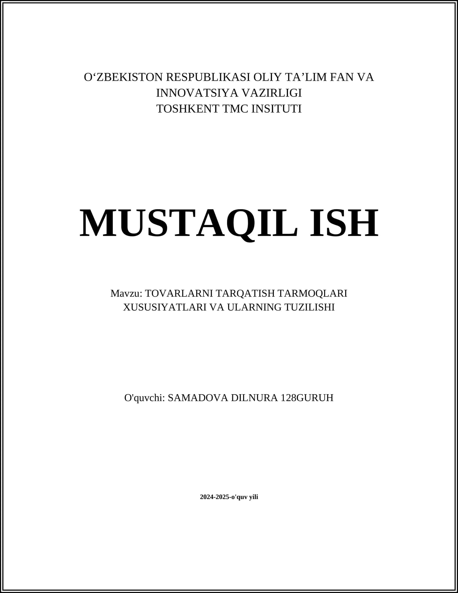 TOVARLARNI TARQATISH TARMOQLARI XUSUSIYATLARI VA ULARNING TUZILISHI